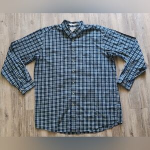 LL Bean Wrinkle Free Twill Sport Mens Navy‎ Green plaid Button Down size XL-tall
